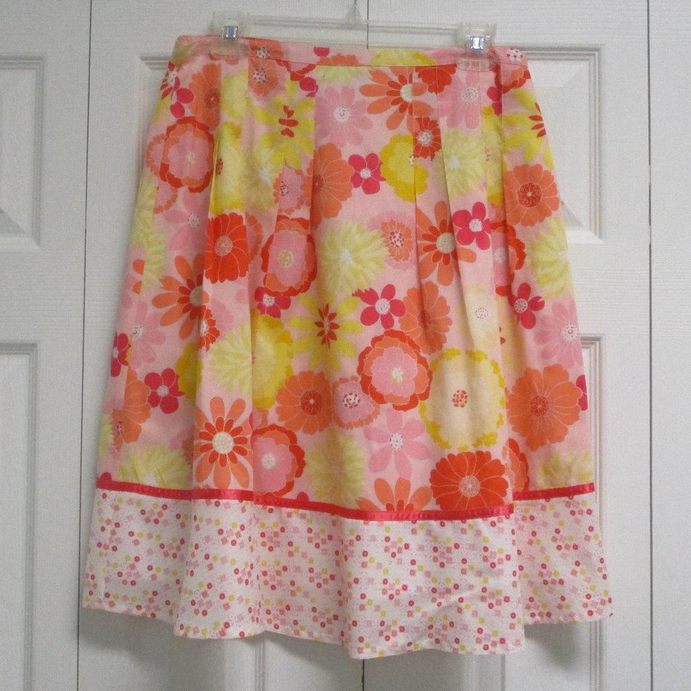 Breezy Floral A-line Skirt sz 6 Pink Yellow Orange Red - Fully Lined